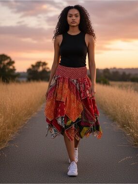 PIXIE Kantha layered SKIRT ITEM 7. BOHO up to 24”waist 32” long handmade